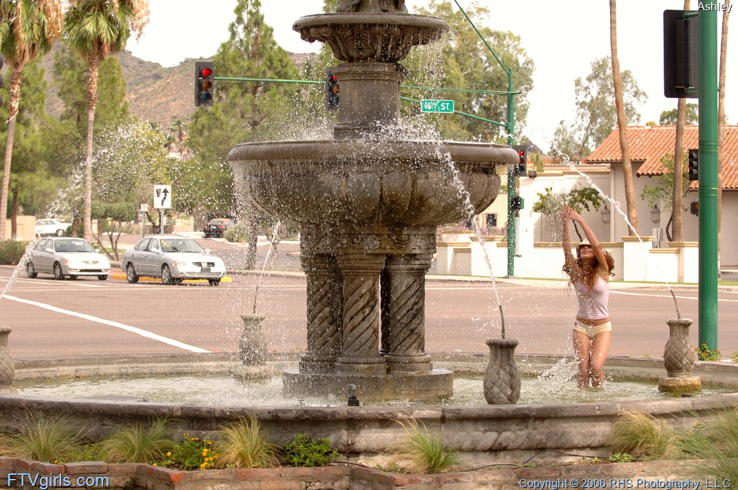 Sweet curly haired redhead Ashley exposes her big booty on a public fountain ポルノ写真 #425373319
