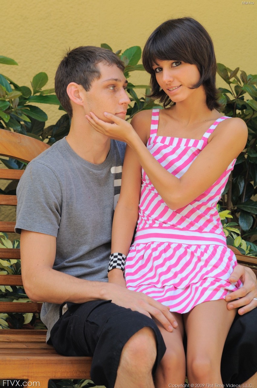 Brunette teen Mishka kisses a guy before bending over him and sucking his dick porno fotoğrafı #428004492