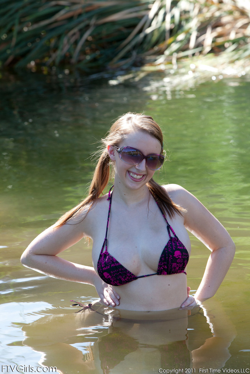 Sexy ginger Felicia revealing her big natural boobs and round ass in the river porn photo #424115910