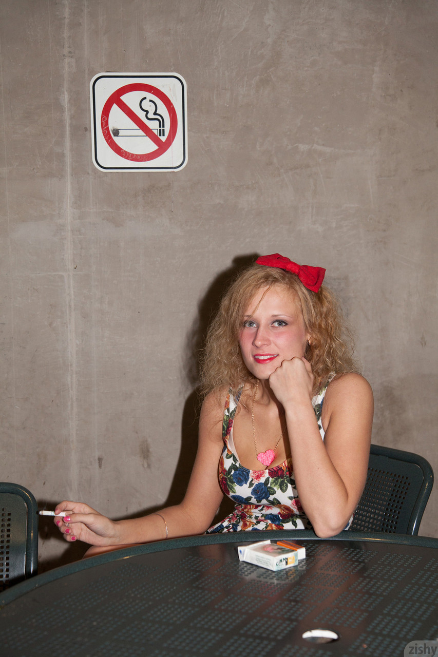 Curly haired teen Alice Wonder flashes her undies and poses in public at night photo porno #424694510