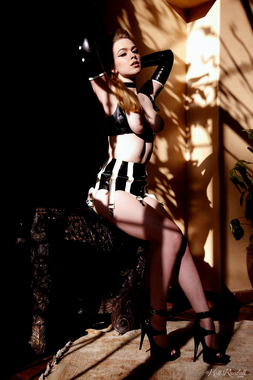 Glamorous brunette Alaina Fox posing in provocative leather lingerie foto porno #422735286