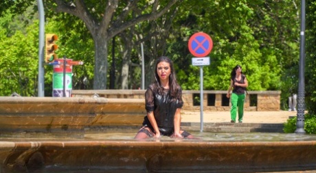 After being subjected to spit and roasting in public, the submissive girl is observed sucking her penis at least once before entering a bar.