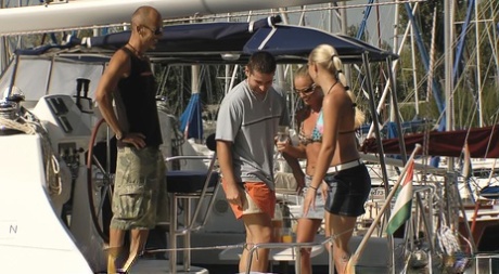 Blonde Chicks In Ponytails And Sunglasses Have Group Sex On A Yacht