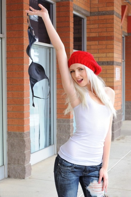 Platinum Blonde Teen Gets Naked While Wearing A Knitted Red Beret