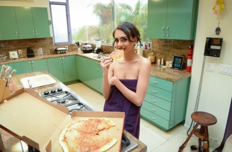 Skinny Coed Janice Griffith Downs A Slice Of Pizza Before Gobbling A Big Dick