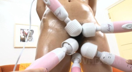 Many vibrators are used by Hinano Asian to play her hairy twat and cans.