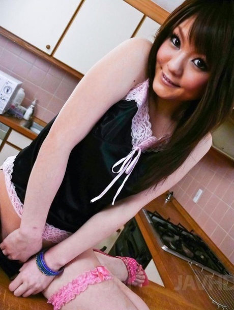 Japanese Cutie Huwari Squirts While Playing With Her Trimmed Bush In A Kitchen