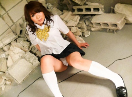 In Japanese coed, Meina displays her upskirt panties before engaging in kinky POV sex.