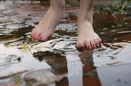 An inexperienced individual walks around without shoes before performing fellatio and giving a blowjob.