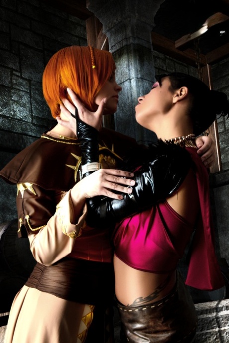 Lesbian Cosplayers Unveil Each Others Firm Breasts Before Moving In For A Kiss