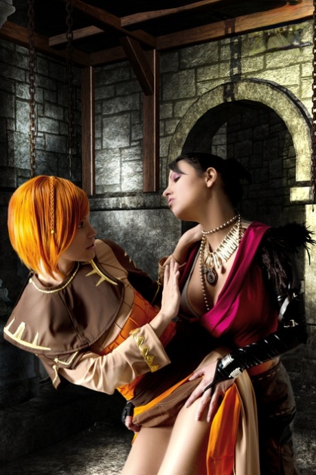 Lesbian Cosplayers Unveil Each Others Firm Breasts Before Moving In For A Kiss
