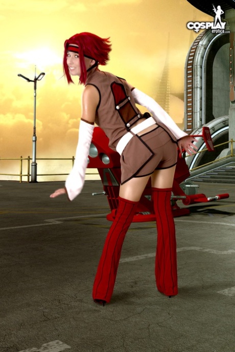 Cute Redheaded Cosplayer Takes Off Almost All Of Her Outfit During Solo Action