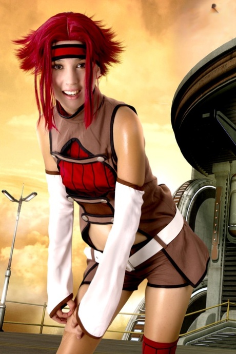 Cute Redheaded Cosplayer Takes Off Almost All Of Her Outfit During Solo Action