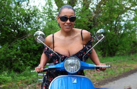 Sexy Older Woman Danica Collins Unleashes Her Huge Tits And Twat On A Scooter