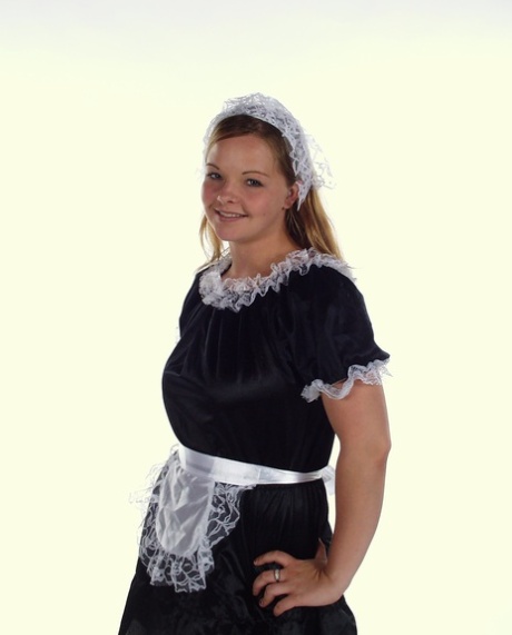 After discarding her uniform, Chubby maid Jessica M rides a dilly.