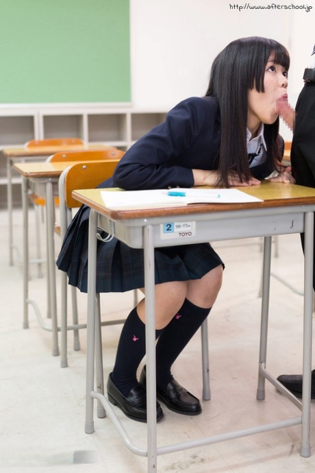 Doggystyle fucking is performed by the young Japanese schoolgirl after blowing her teacher to the bone.
