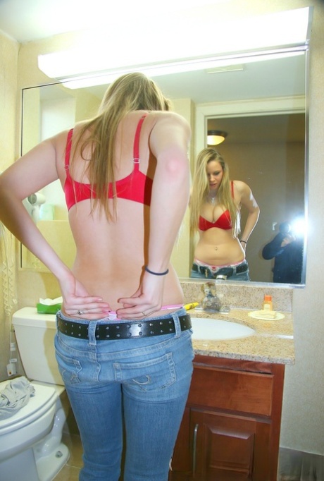 Sexy Cassie Peels Off Her Jeans In The Bathroom Showing Hot Ass In Thong