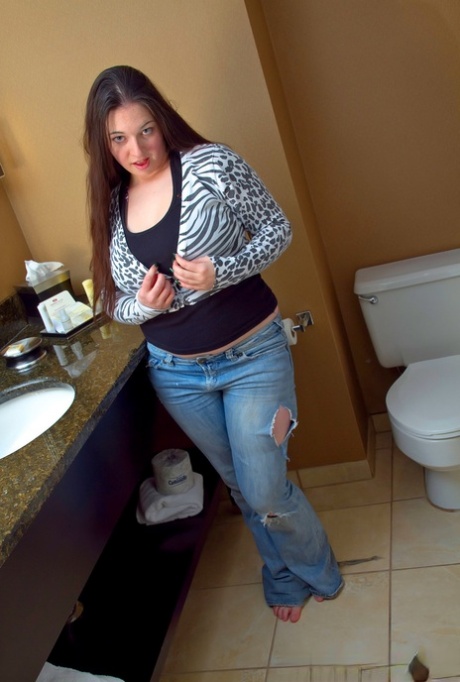 Horny Gemma In Jeans Gets Naked In The Bathroom To Show Her Hot BBW Body