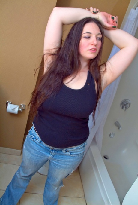 Horny Gemma In Jeans Gets Naked In The Bathroom To Show Her Hot BBW Body