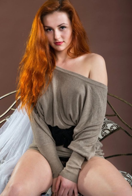 Hot Redhead Sascha A Spreading Barefoot With Her Perky Tits Expose On A Bench