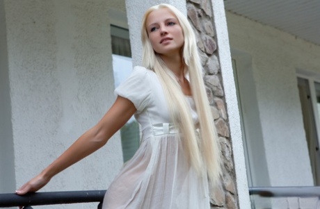 Innocent Blonde Teen From Estonia Frees Her Girl Parts From Her White Dress