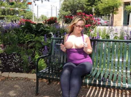 Exposed woman: Fat amateur Dee Siren shows off her tits and ass in public just before she was fingering her own victim.