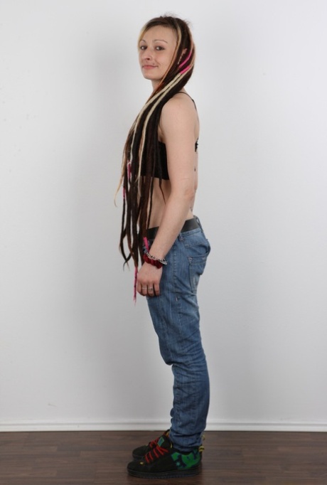 For the first time, an alternative girl with long dreadlocks poses without clothes on.