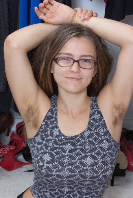 Glasses Clad Pixxy Is More Than Happy To Show Her Young Hairy Armpits And Muff
