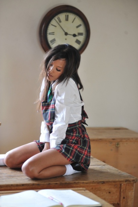 Horny Schoolgirl Ayla Sky Masturbating In Uniform And Socks In The Classroom