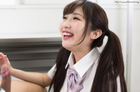 Japanese Schoolgirl Licks Cum From Her Fingers After CFNM Blowjob