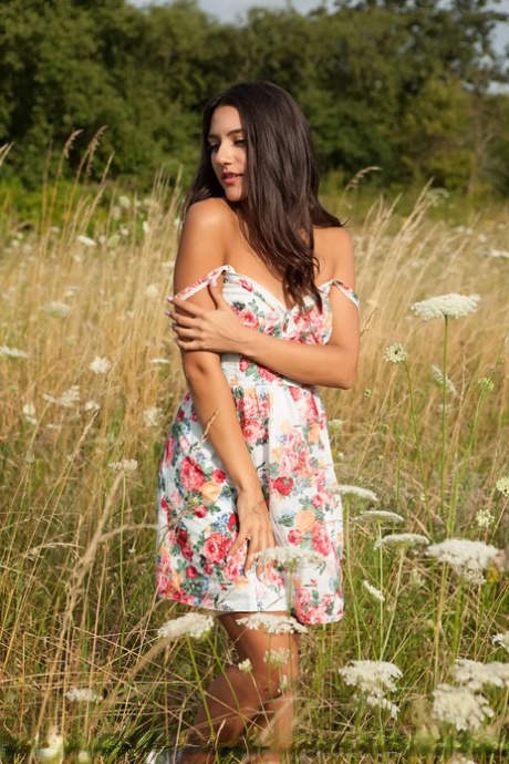 Slim Brunette Teen Elsa D Poses Naked In A Field That's Gone To Seed