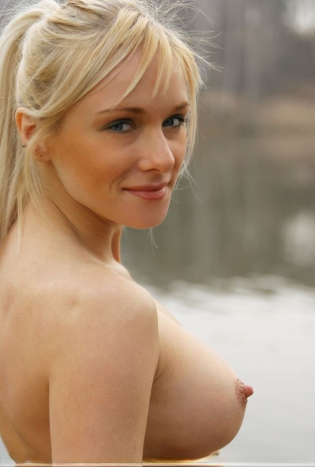 Hot Blonde Yanina With Natural Big Tits Walks Naked Outdoors By The River
