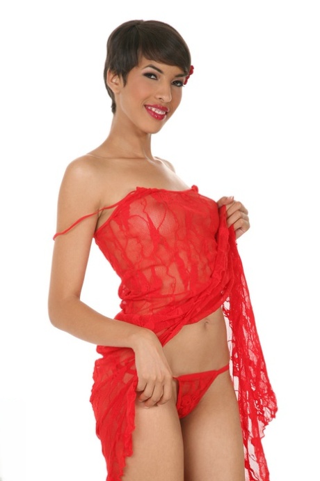 Short Haired Latina With Small Boobs Jasmine Arabia Looks Sexy In Red Outfit