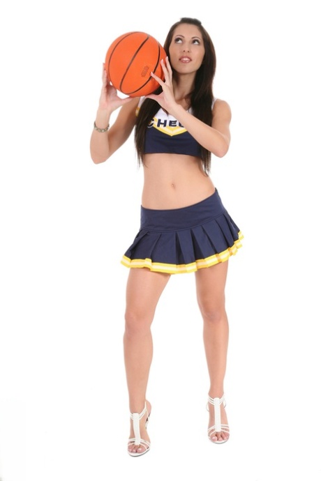 Brunette Cheerleader Playful Ann Frees Tits And Twat From Uniform