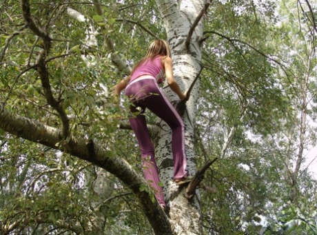 Horny Tight Teen Bunny Climbs On Tree Then Strips
