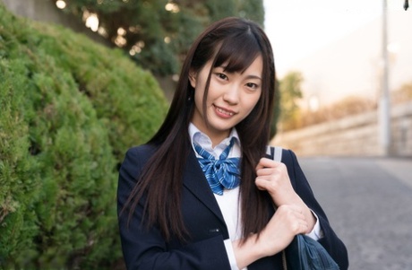 Japanese Schoolgirl Flashes Her Upskirt Underwear Before Stripping To Socks