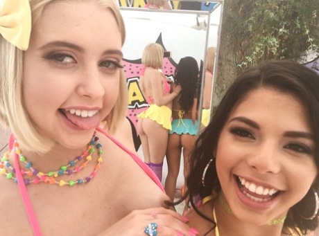 Latina Teens Gina Valentina And Chloe Cherry Work Free Of Bikinis On A Patio