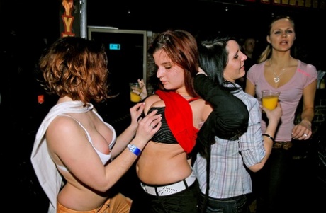 The nightclub goers indulge in fiery handjobs and oral pleasure during the party.