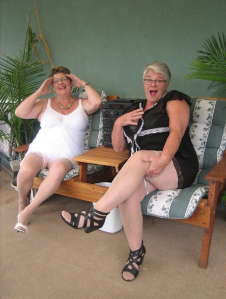 After dildo play, Girdle Goddess & Grandma Libby, both fat and elderly women, clutch their breasts.