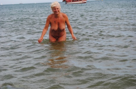 Mature Granny Dimonty Skinny Dipping At The Beach With Big Saggy Tits Hanging