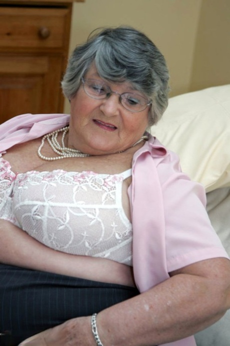 Obese Granny Grandma Libby Gets Completely Naked On A Leather Chesterfield