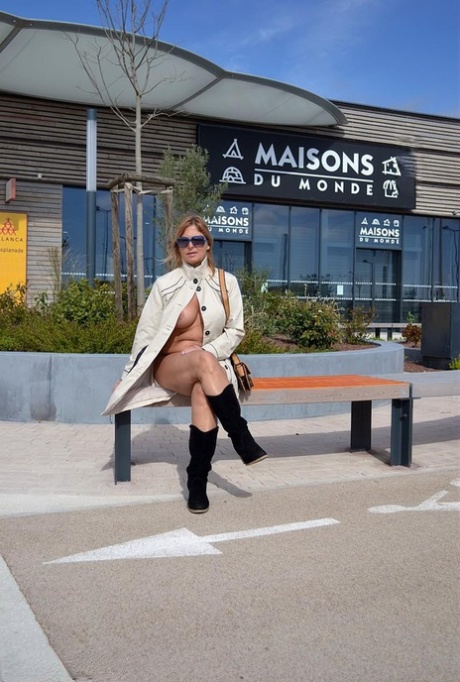 Female Exhibitionist Nude Chrissy Exposes Herself In Public In A Coat & Shades