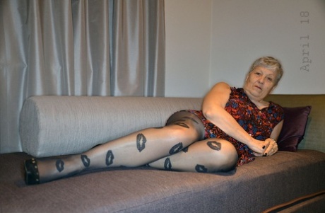 Older Granny Savana Pulls Down Hot Pantyhose To Rub Clit With Saggy Tits Out