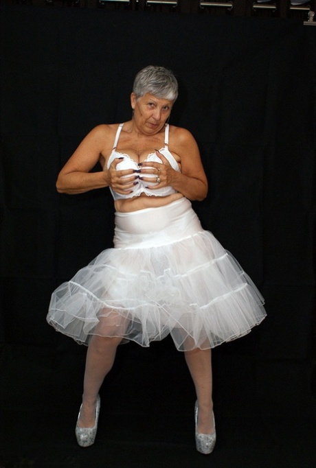 Brazen Plump Granny Savana Flashes Panty Upskirt In Tutu & Sparkly High Heels