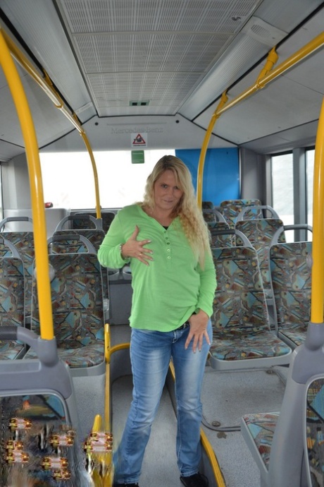 Blonde amateur Sweet Susi strips her sock lines while riding a public bus.