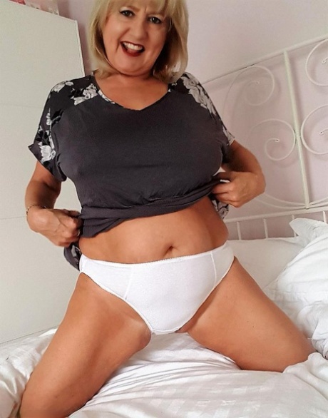 Mature fatty changes from cougar print panties to white cotton underwear