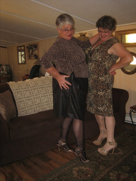 Old Women Strip Down To Matching Girdles Before Baring Floppy Tits And Beavers