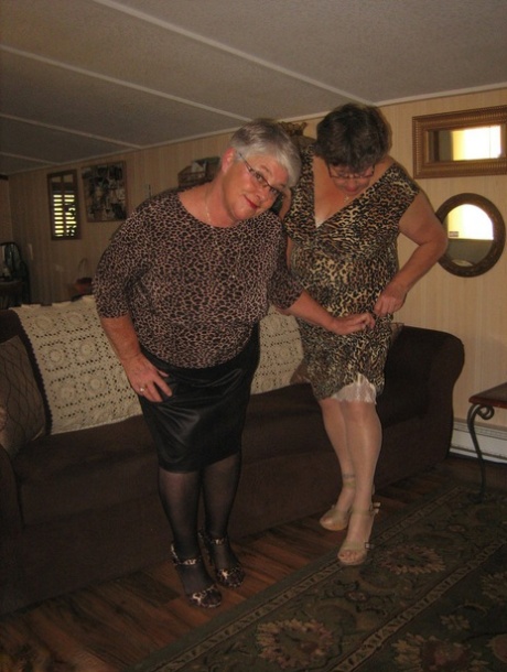 Old Women Strip Down To Matching Girdles Before Baring Floppy Tits And Beavers