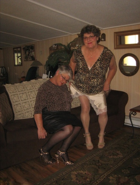 Old Women Strip Down To Matching Girdles Before Baring Floppy Tits And Beavers