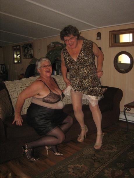 Old Women Strip Down To Matching Girdles Before Baring Floppy Tits And Beavers